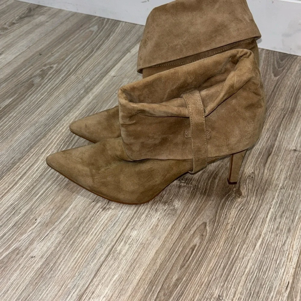 Calvin Klein Bethany kid  beige suede pointy toe buckle detail boot size  8.5